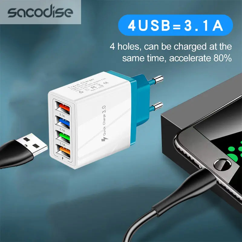 4 USB Charger Quick Charge for iPhone Huawei Samsung Lilac Milo