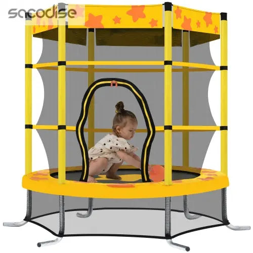 55 Inch Kids Trampoline with Safety Enclosure Net Outdoor Trampoline Teal Simba