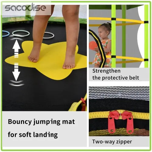 55 Inch Kids Trampoline with Safety Enclosure Net Outdoor Trampoline Teal Simba