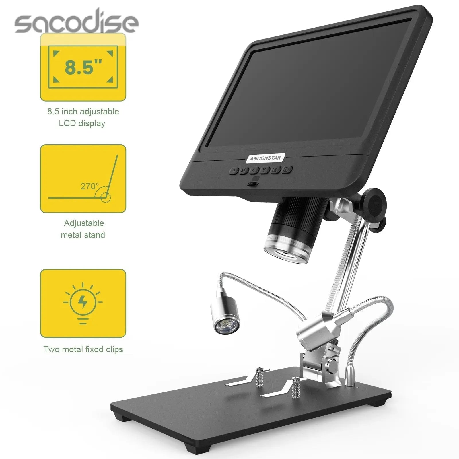 Andonstar AD208S 8.5 Inch LCD 5X-1200X Digital Microscope 1280*800 Yellow Angel