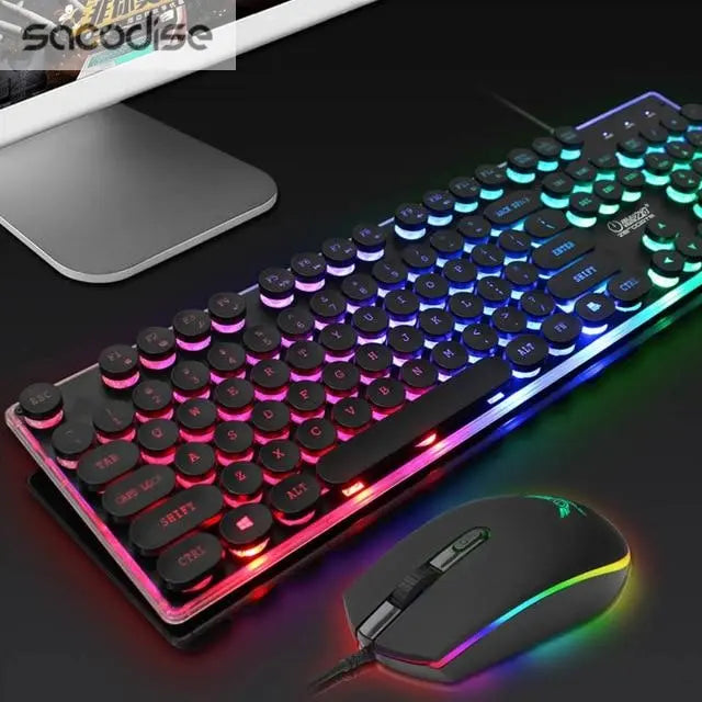 Dragon LED Backlight Gaming USB Wired Keyboard Mouse Set Yellow Pandora