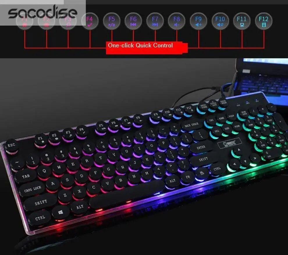 Dragon LED Backlight Gaming USB Wired Keyboard Mouse Set Yellow Pandora