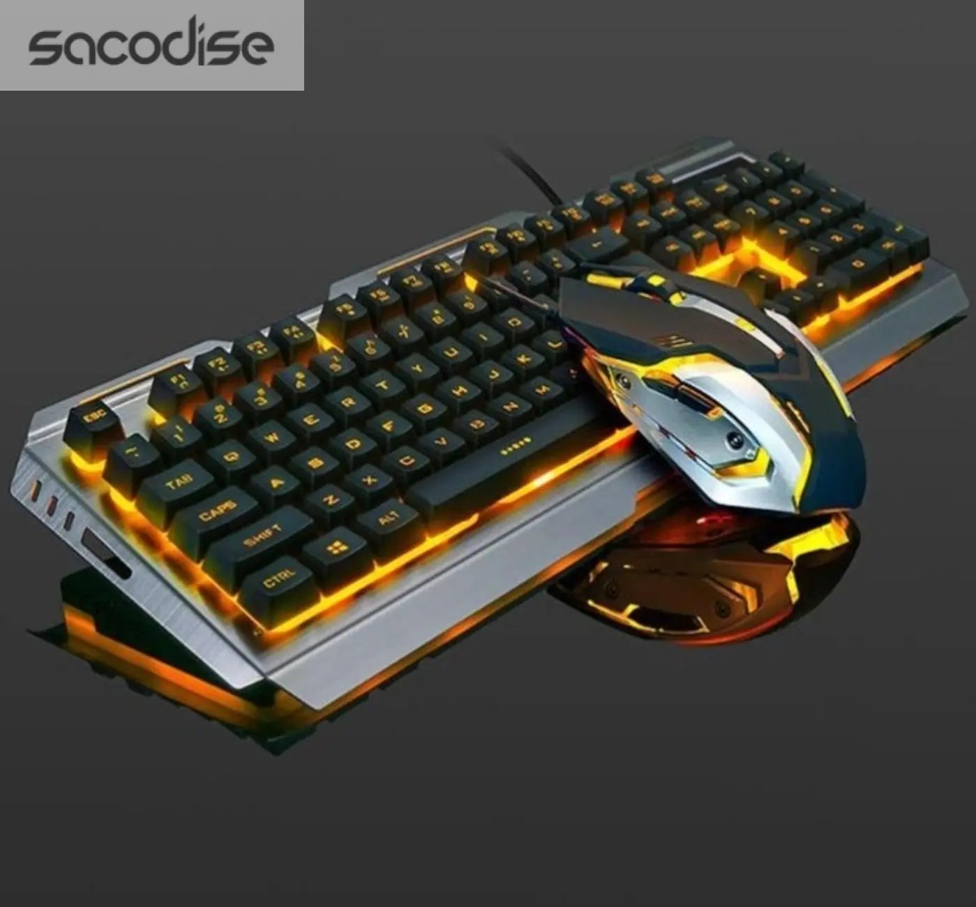 Ninja Dragons Tungsten Gold Metal Frame Gaming Keyboard and Mouse Set Yellow Pandora