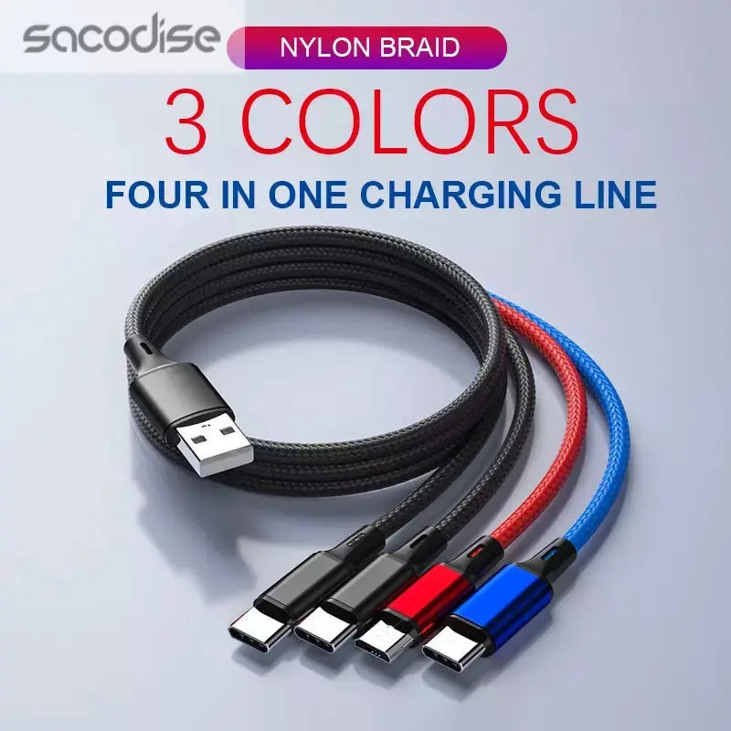 PBG 5-Port LED Car Charger & 4-in-1 Nylon Multi-Cable Bundle 4FT Fuchsia Electra