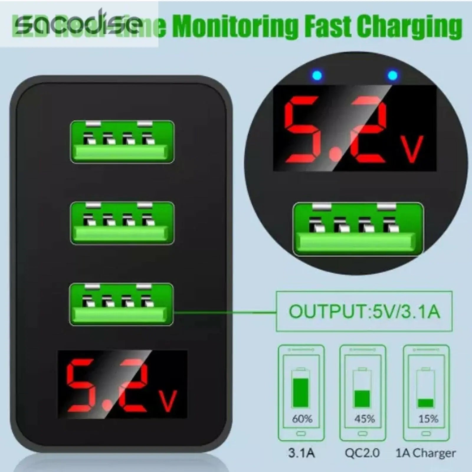 3 port LED Display High Speed Wall Charger Black + 3 in 1 Cable Combo Fuchsia Electra
