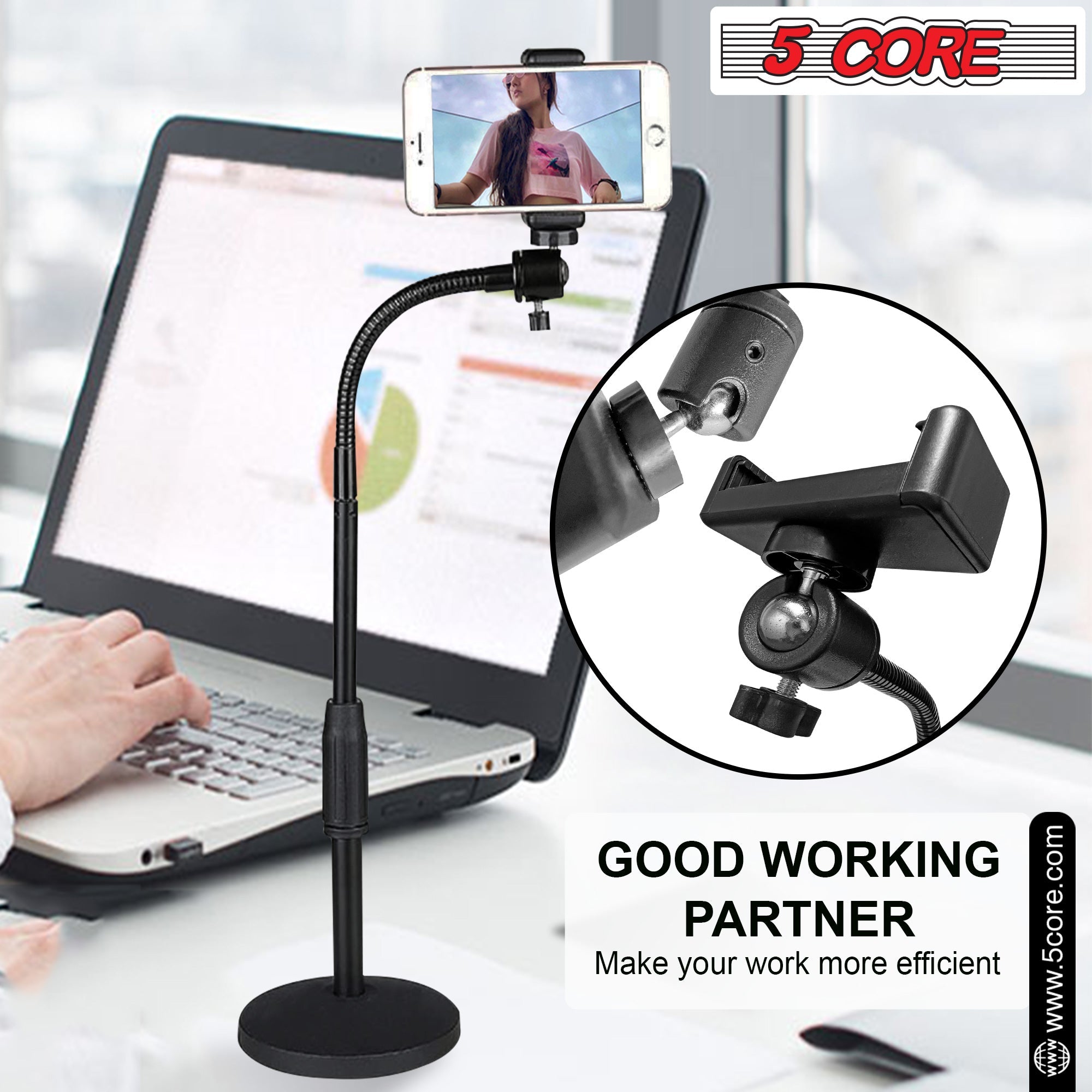 5Core Cell Phone Stand for Desk Adjustable Scissor Boom Arm Flexible Violet Rose