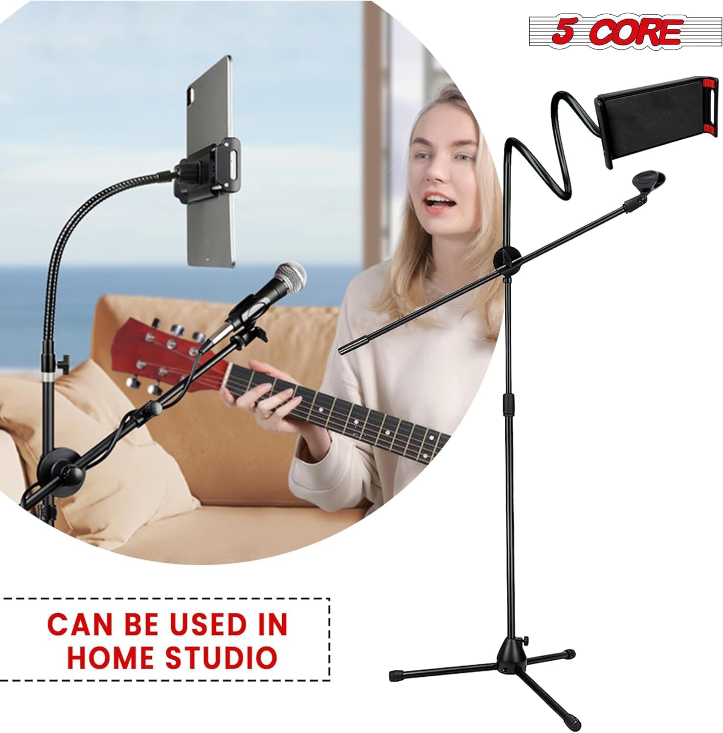 5 Core Tripod Mic Stand w Phone Holder Height Adjustable Microphone Violet Rose