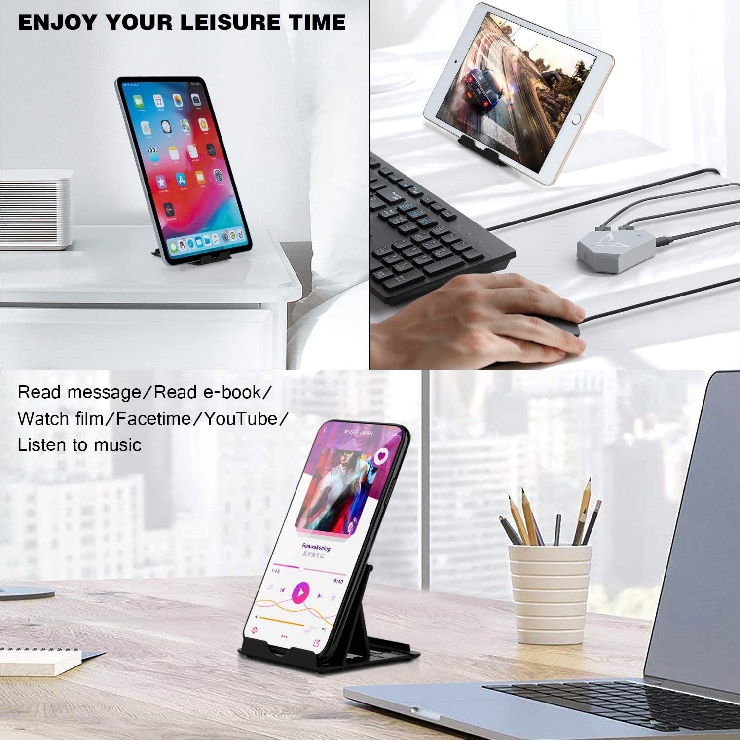 Phone/Tablet Stand, Foldable Multi-Angle Holder for Phone and Tablet Silver Atlas