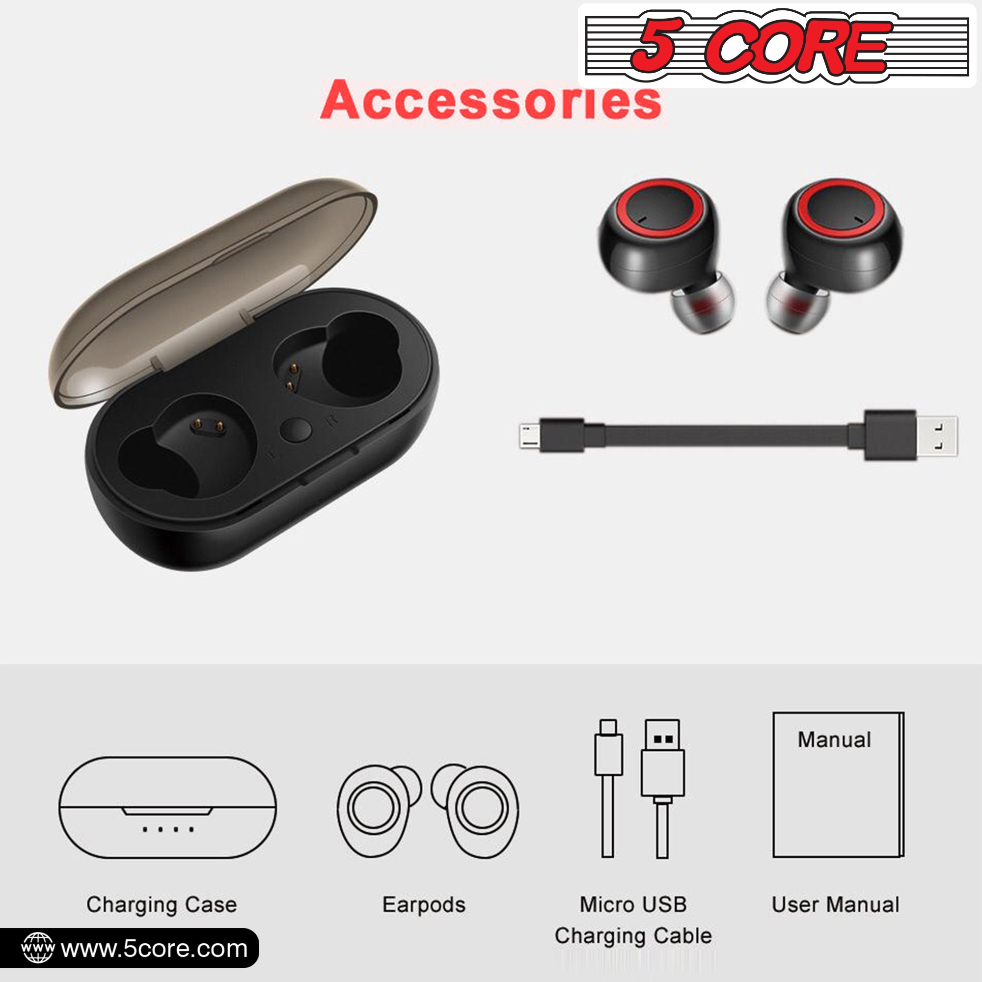 5 Core Wireless Ear Buds • Mini Bluetooth Earbud Headphones Wire Less