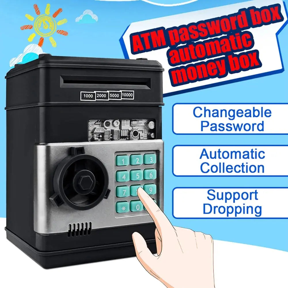 Electronic Piggy Bank ATM Password Money Box Cash Coins Saving Box ATM Bank Safe Box Automatic Deposit Banknote Christmas Gift sacodise.com