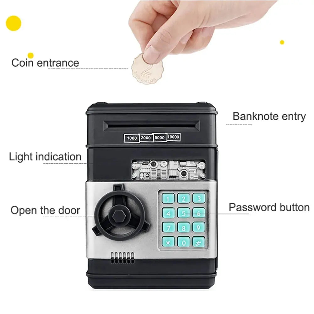 Electronic Piggy Bank ATM Password Money Box Cash Coins Saving Box ATM Bank Safe Box Automatic Deposit Banknote Christmas Gift sacodise.com