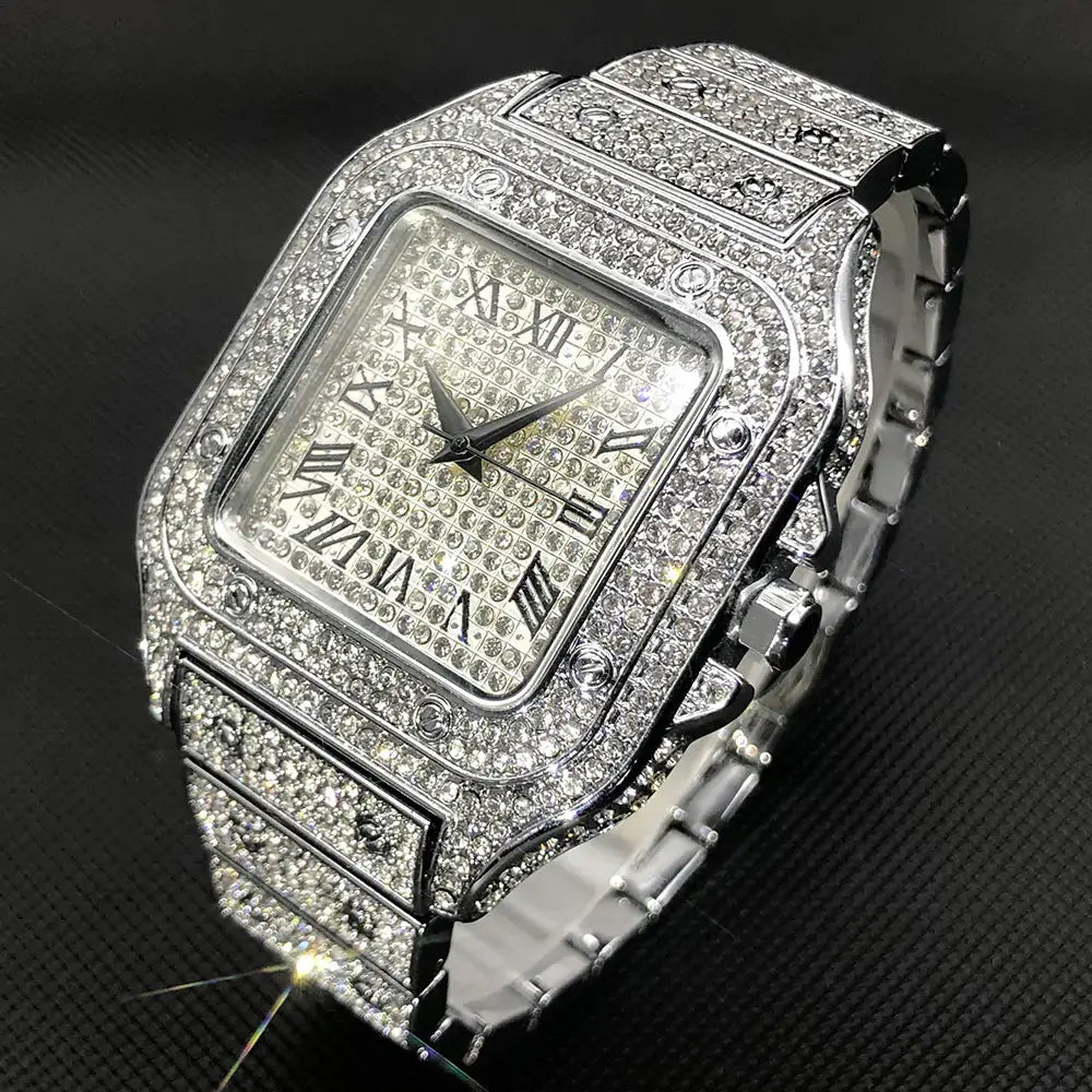 MISSFOX Ice Out Square Watch For Men Top Brand Luxury Full Diamond Mens Watches Ultra Thin Waterproof Hip Hop Clock Dropshipping sacodise.com