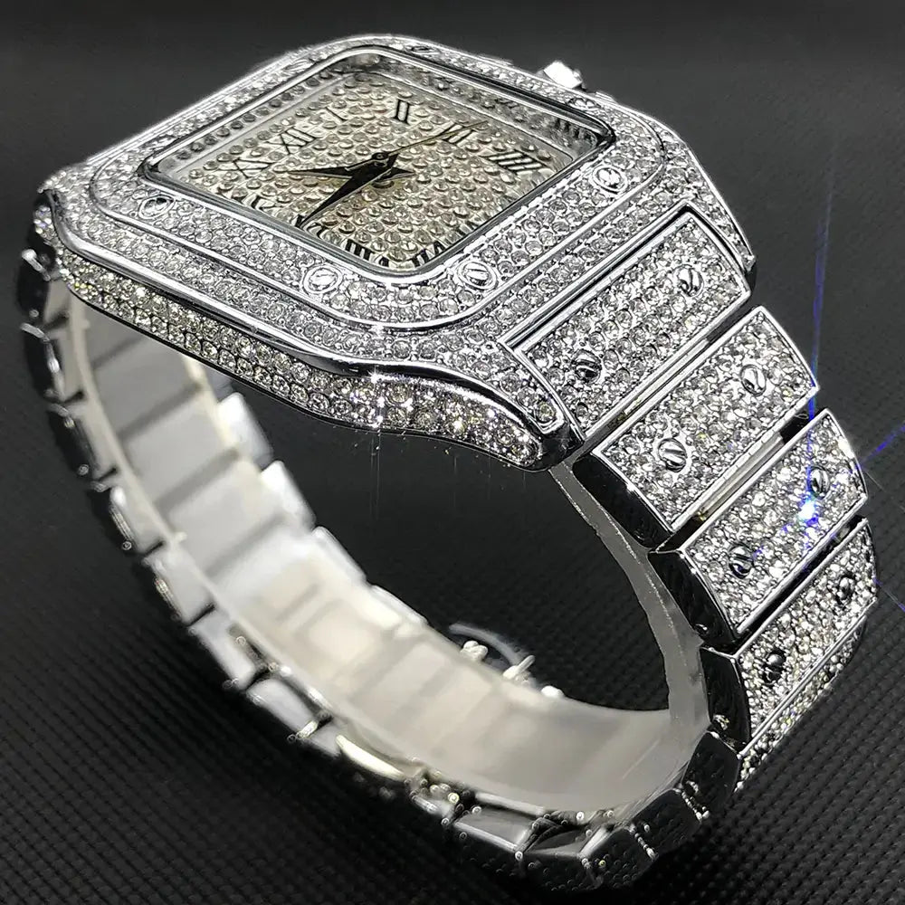 MISSFOX Ice Out Square Watch For Men Top Brand Luxury Full Diamond Mens Watches Ultra Thin Waterproof Hip Hop Clock Dropshipping sacodise.com