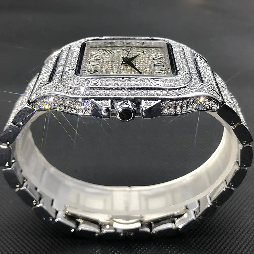 MISSFOX Ice Out Square Watch For Men Top Brand Luxury Full Diamond Mens Watches Ultra Thin Waterproof Hip Hop Clock Dropshipping sacodise.com