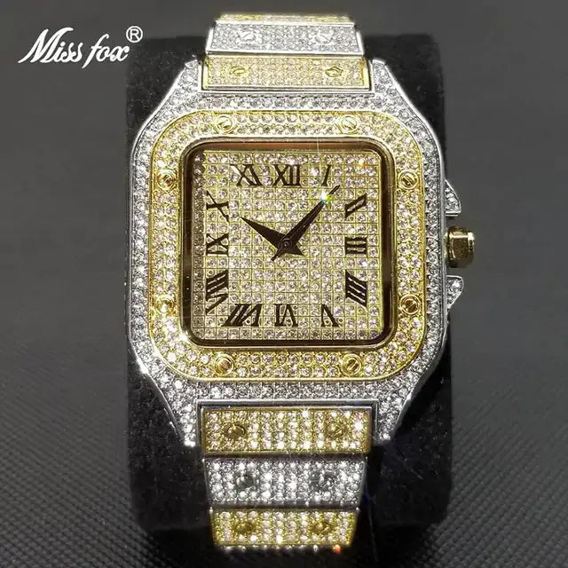 MISSFOX Ice Out Square Watch For Men Top Brand Luxury Full Diamond Mens Watches Ultra Thin Waterproof Hip Hop Clock Dropshipping sacodise.com