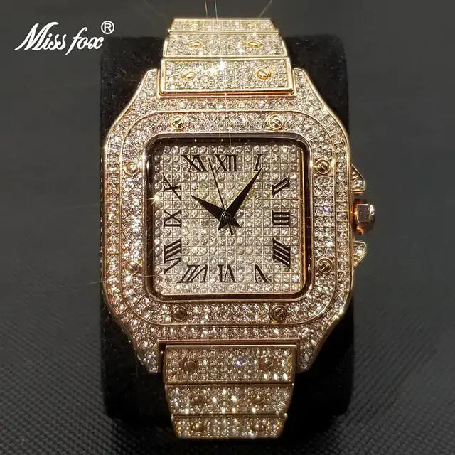 MISSFOX Ice Out Square Watch For Men Top Brand Luxury Full Diamond Mens Watches Ultra Thin Waterproof Hip Hop Clock Dropshipping sacodise.com