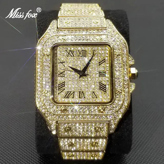 MISSFOX Ice Out Square Watch For Men Top Brand Luxury Full Diamond Mens Watches Ultra Thin Waterproof Hip Hop Clock Dropshipping sacodise.com