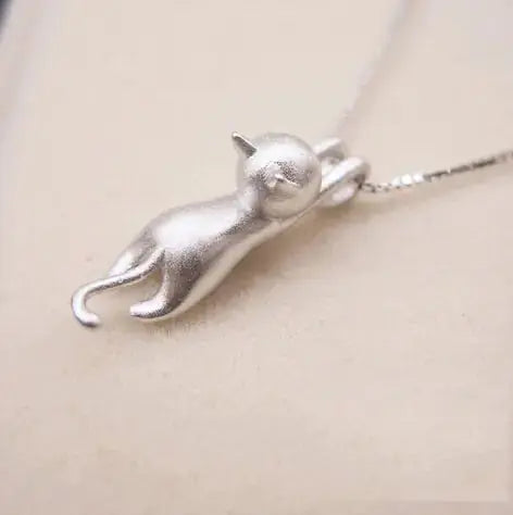 Silver Cat Pendant Necklace Jewelry sacodise.com