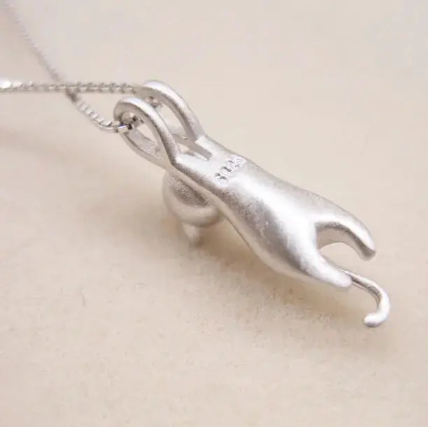 Silver Cat Pendant Necklace Jewelry sacodise.com