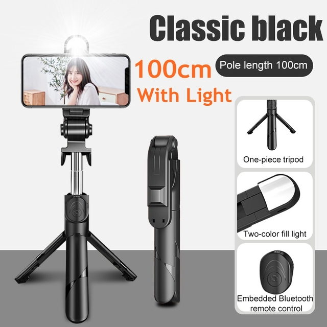 3 In 1 Tripod Bluetooth Selfie Stick with Fill Light for Smartphone Lilac Milo