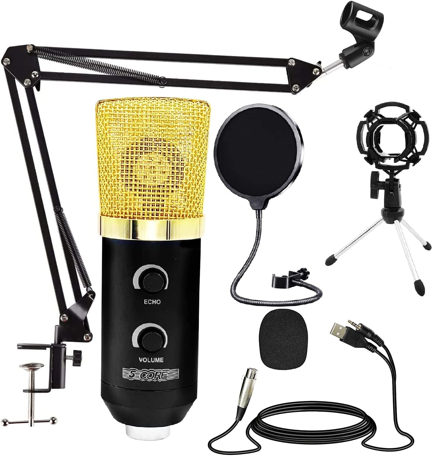 5 Core Recording Microphone Podcast Bundle • Professional Condenser Violet Rose