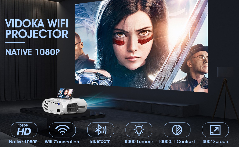 1080P 4K 8000L Full HD Projector with WiFi and Bluetooth Lilac Milo