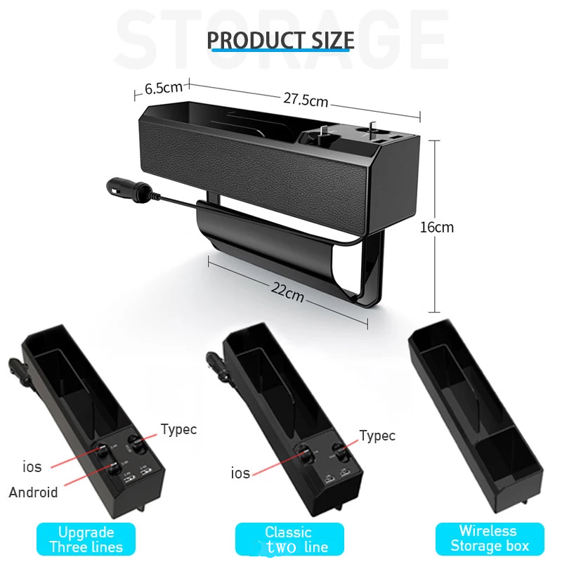 Car Seat Side Organizer with Charger Cable Car Seat Gap Storage Box Teal Simba