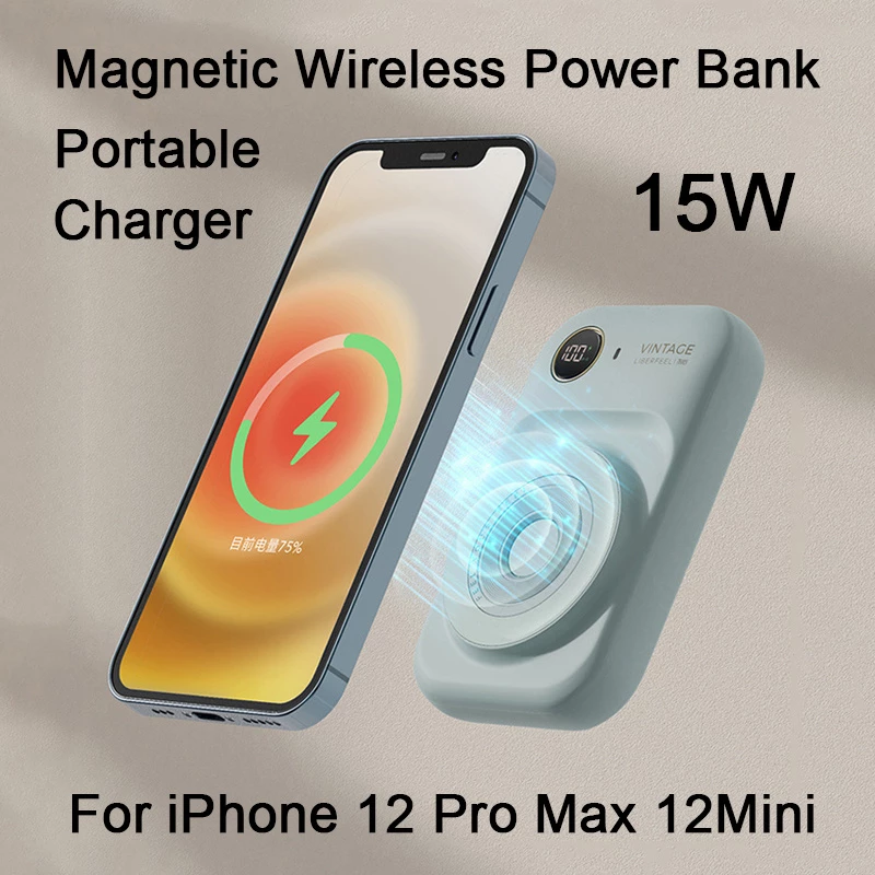 Magnetic Power Bank With Dual-Line Mini Powerbank Portable Charger Teal Simba