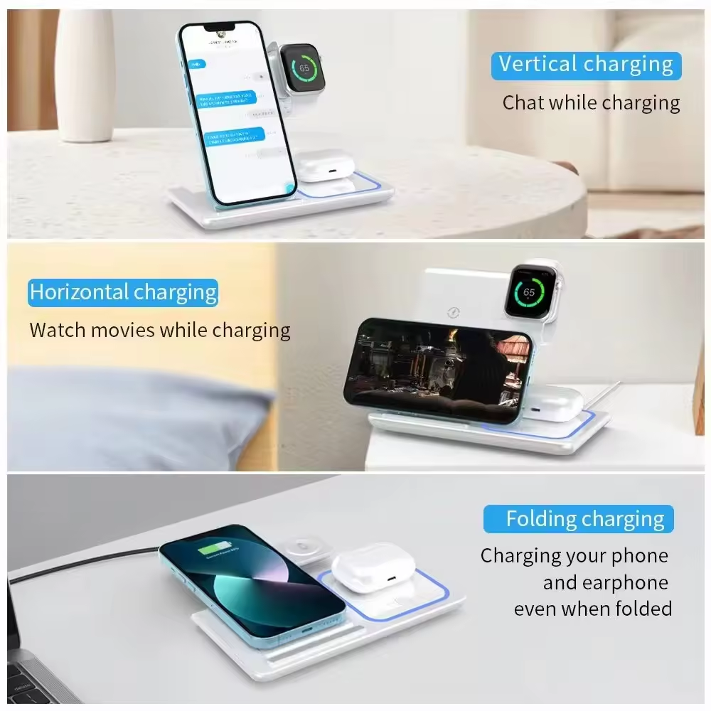 Foldable 3 In 1 Fast 15w QI Wireless Charging Station Lilac Milo