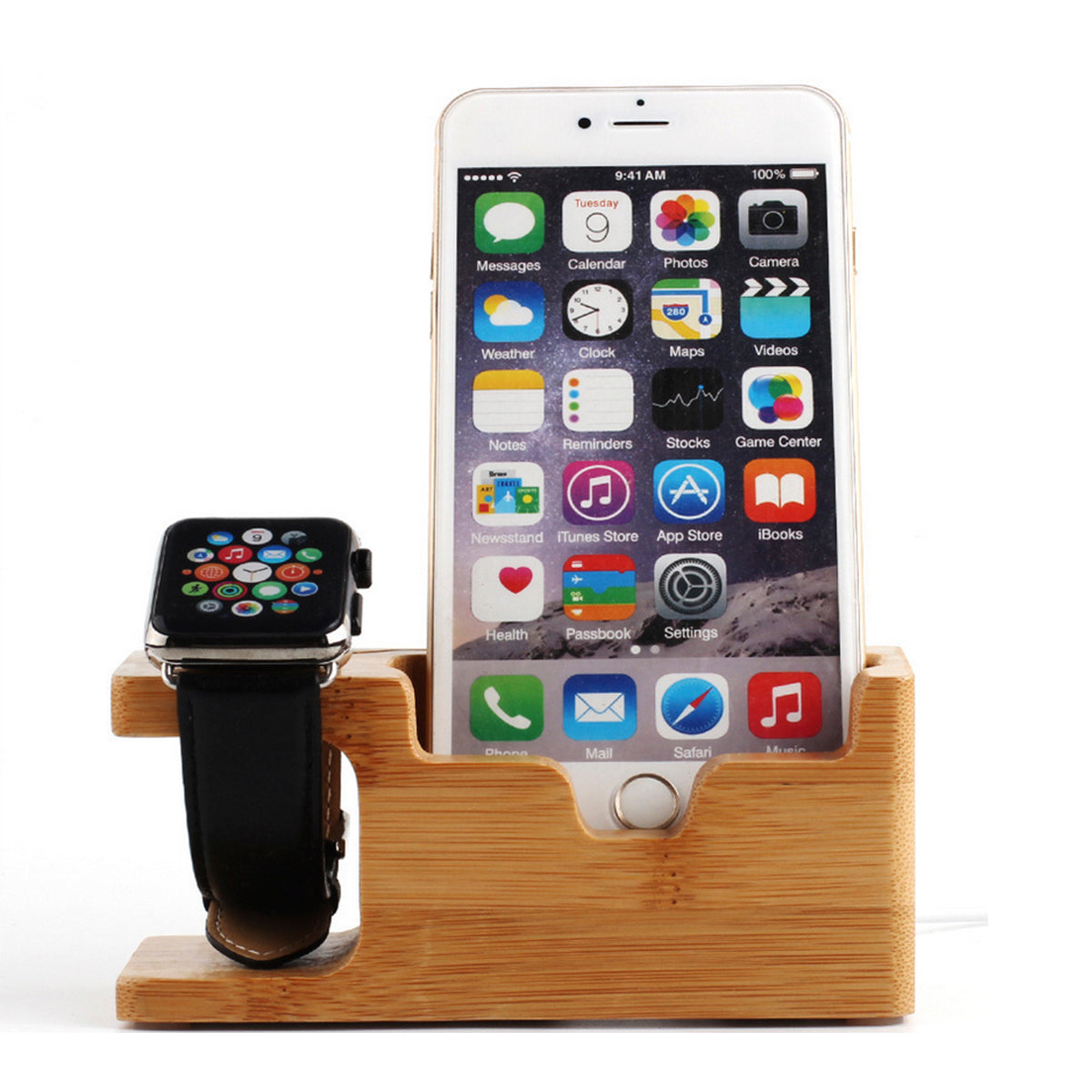 2 in 1 Bamboo Wood Charging Station Stand 3 USB for iPhone & Copper Hecuba