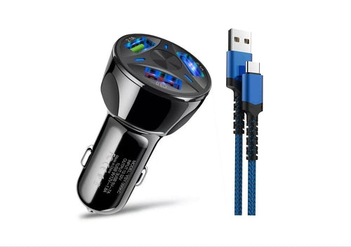 LED Fast Car Charger with USB C Android Cable Combo Fuchsia Electra