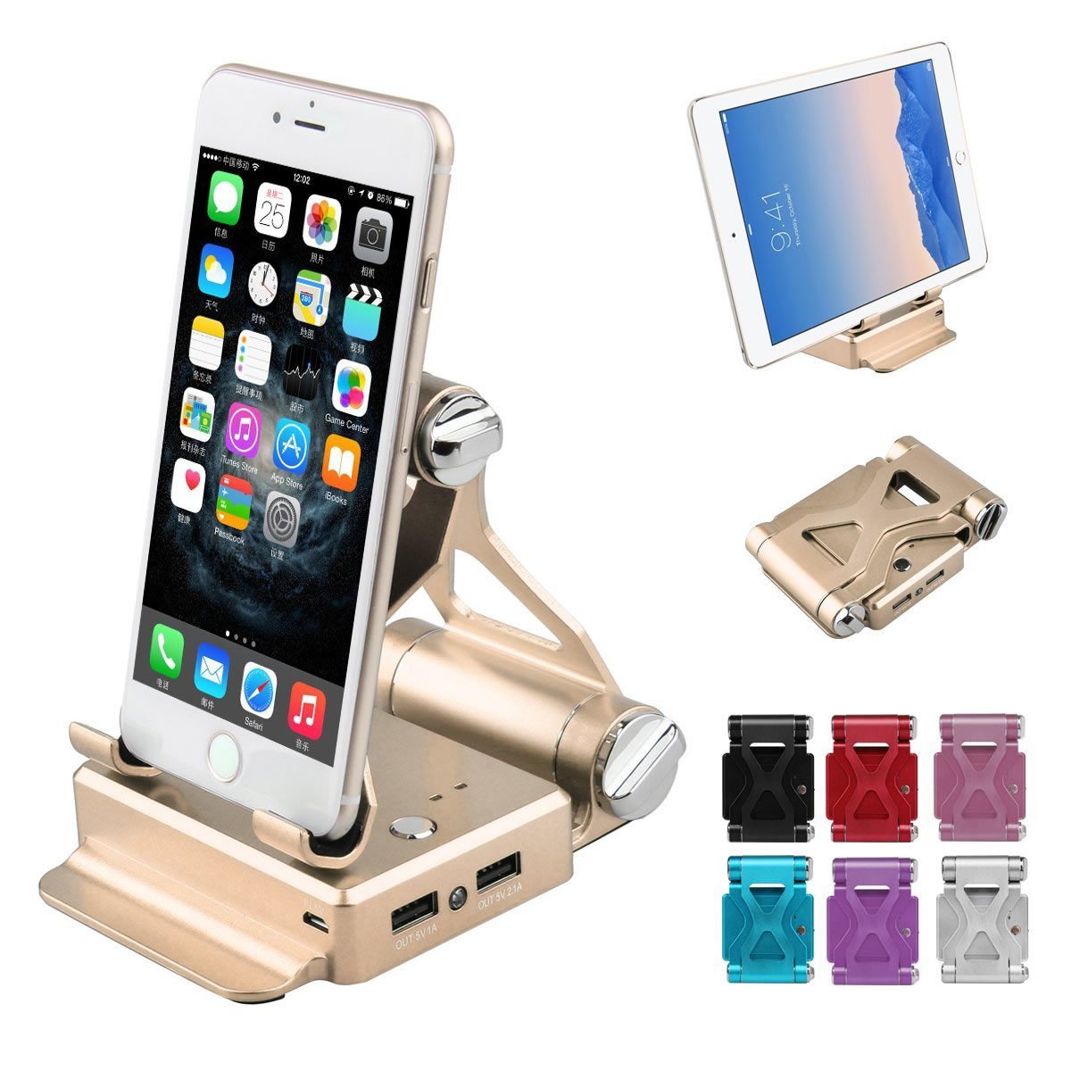 Podium Style Stand With Extended Battery Up To 200% For iPad, iPhone Salmon Lucky