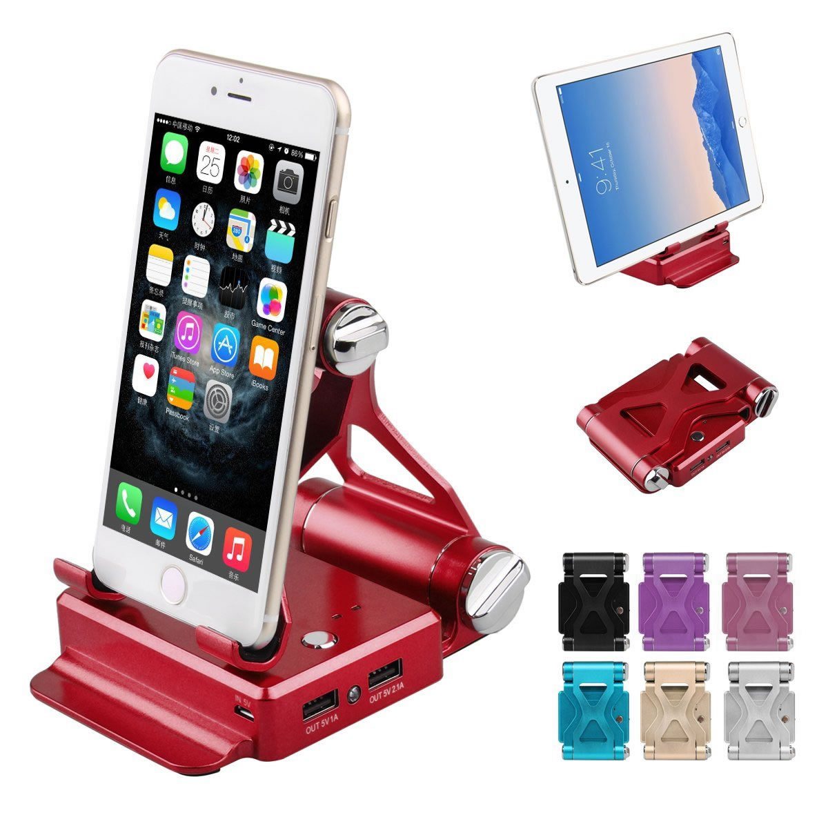 Podium Style Stand With Extended Battery Up To 200% For iPad, iPhone Salmon Lucky