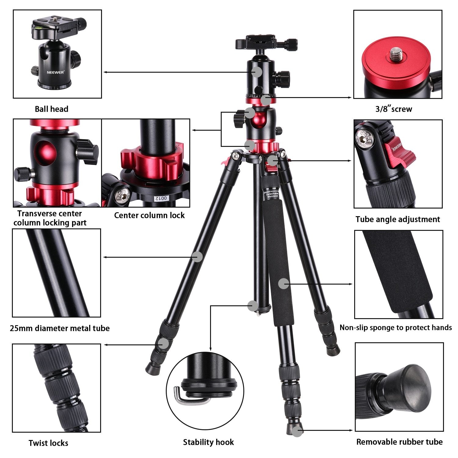 Camera Tripod Monopod with Rotatable Center Column for DSLR Camera Yellow Angel