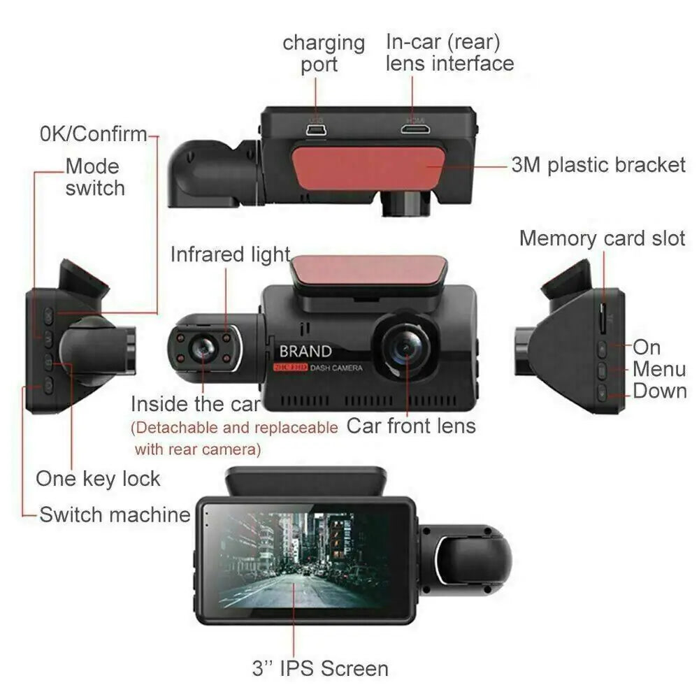 1080P Dual Lens Car DVR Dash Cam Video Recorder G-Sensor Front And Inside Camera sacodise.com